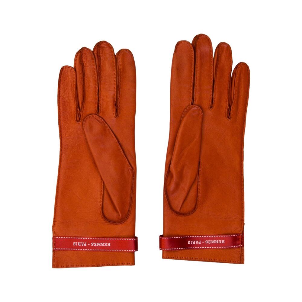 Hermès lambskin leather logo printed gloves 8 sz - Picture 2 of 5
